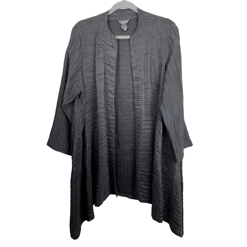 Citron Santa Monica Cardigan‎ Medium Black Textured Art to Wear Silk Blend Open